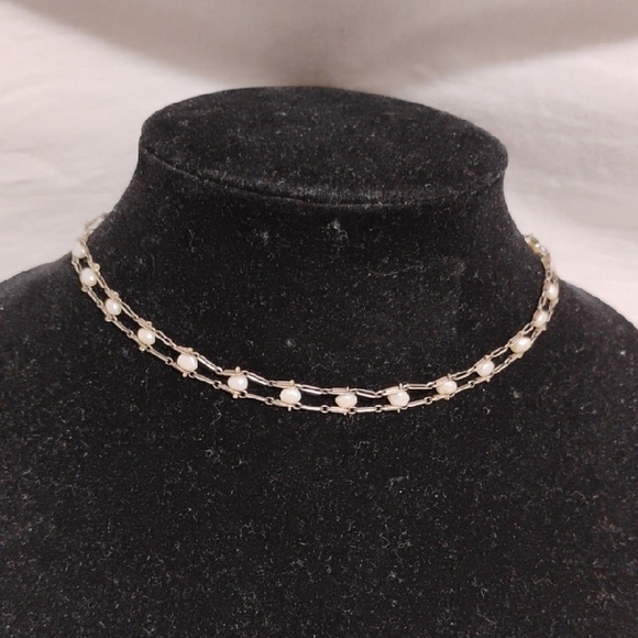 925 Sterling Silver Jewelry - SALE! Elegant 925 Sterling Silver & White Genuine Pearl Choker Necklace 14"
